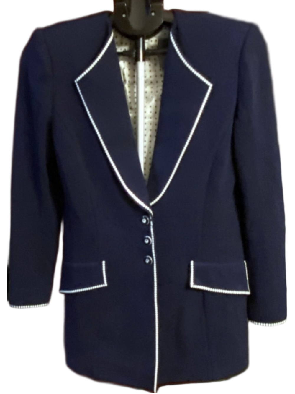 St John Collection Size 4 Navy Santana Knit Blazer Pearl Trim Vintage